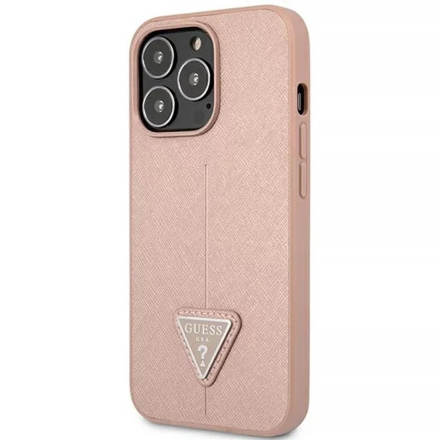 Чехол Guess Saffiano Triangle Logo для iPhone 14 Pro Max Pink (GUHCP14XPSATLP)