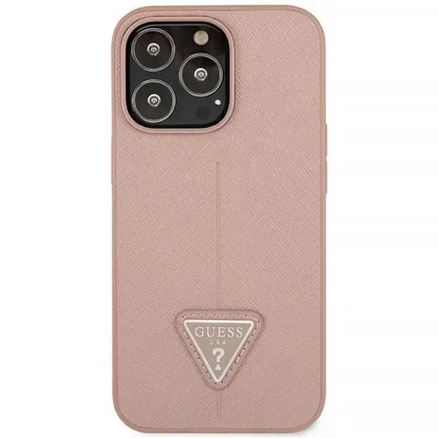 Чехол Guess Saffiano Triangle Logo для iPhone 14 Pro Max Pink (GUHCP14XPSATLP)