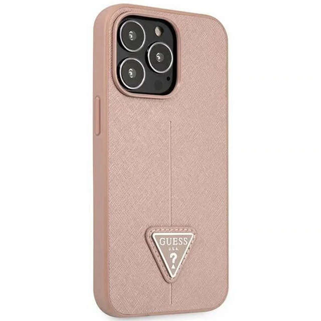 Чехол Guess Saffiano Triangle Logo для iPhone 14 Pro Max Pink (GUHCP14XPSATLP)