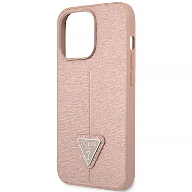 Чехол Guess Saffiano Triangle Logo для iPhone 14 Pro Max Pink (GUHCP14XPSATLP)