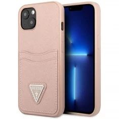 Чехол Guess Saffiano Triangle Logo Cardslot для iPhone 13 mini Pink (GUHCP13SPSATPP)