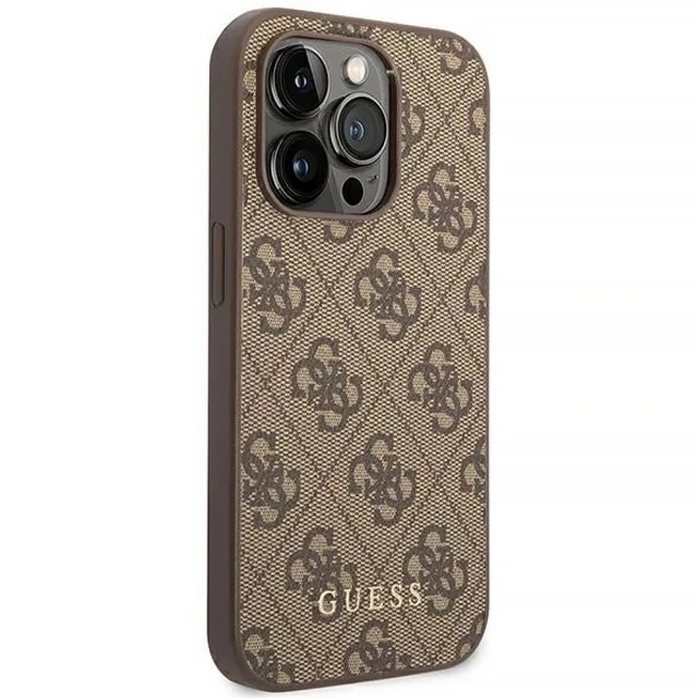 Чохол Guess 4G Metal Gold Logo для iPhone 14 Pro Brown (GUHCP14LG4GFBR)