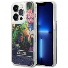 Чохол Guess Flower Liquid Glitter для iPhone 14 Pro Blue (GUHCP14LLFLSB)
