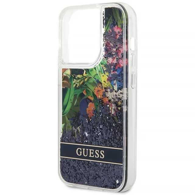 Чохол Guess Flower Liquid Glitter для iPhone 14 Pro Blue (GUHCP14LLFLSB)