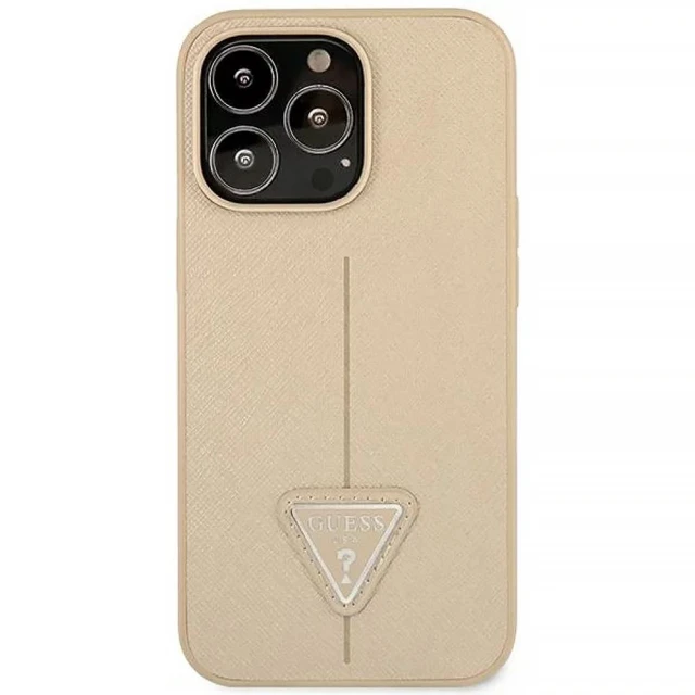 Чехол Guess Saffiano Triangle Logo для iPhone 14 Pro Beige (GUHCP14LPSATLE)