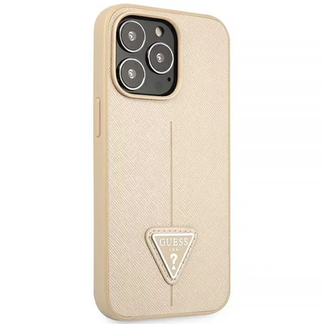 Чехол Guess Saffiano Triangle Logo для iPhone 14 Pro Beige (GUHCP14LPSATLE)