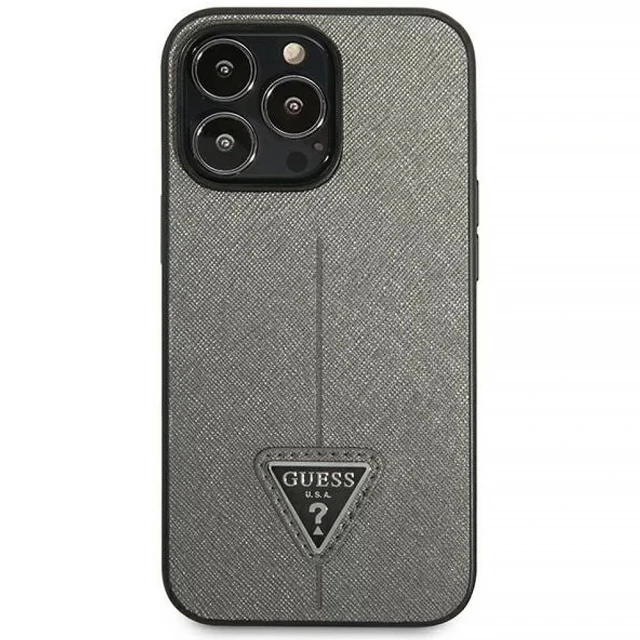 Чехол Guess Saffiano Triangle Logo для iPhone 14 Pro Silver (GUHCP14LPSATLG)