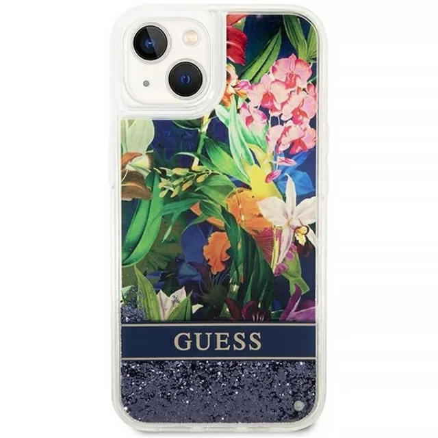 Чехол Guess Flower Liquid Glitter для iPhone 14 | 13 Blue (GUHCP14SLFLSB)