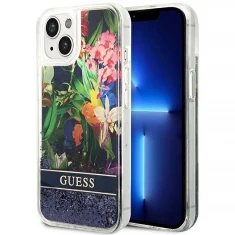 Чохол Guess Flower Liquid Glitter для iPhone 14 | 13 Blue (GUHCP14SLFLSB)