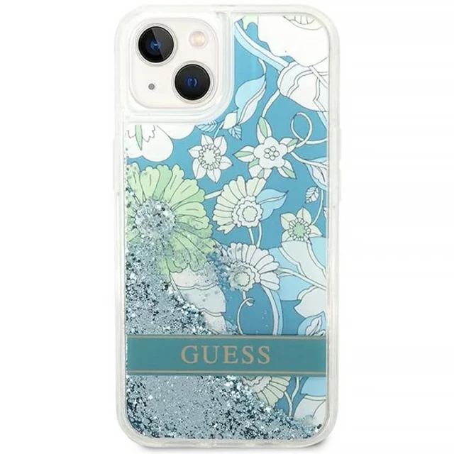 Чохол Guess Flower Liquid Glitter для iPhone 14 | 13 Green (GUHCP14SLFLSN)