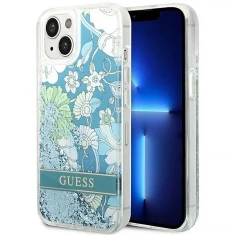 Чохол Guess Flower Liquid Glitter для iPhone 14 | 13 Green (GUHCP14SLFLSN)