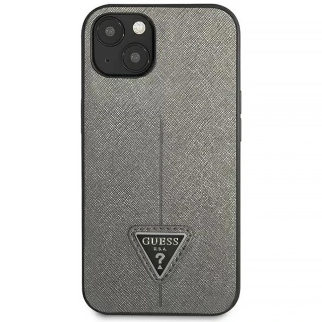Чехол Guess Saffiano Triangle Logo для iPhone 14 | 13 Silver (GUHCP14SPSATLG)