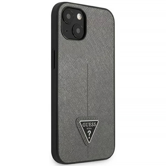 Чехол Guess Saffiano Triangle Logo для iPhone 14 | 13 Silver (GUHCP14SPSATLG)