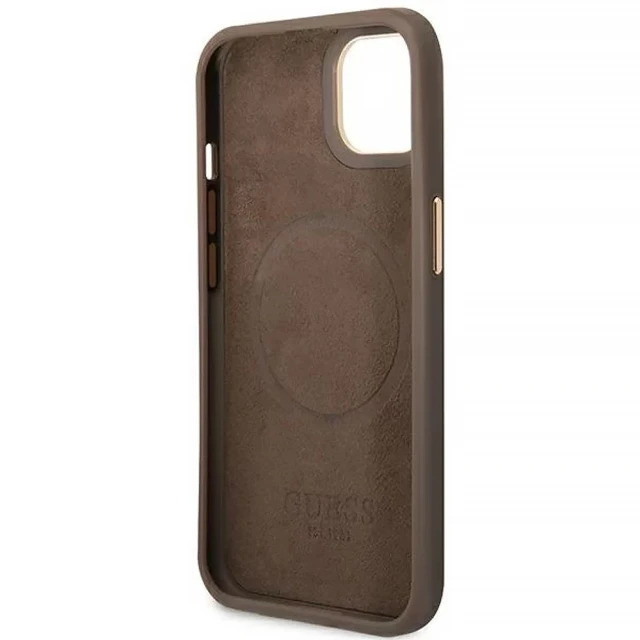 Чохол Guess 4G Logo Plate для iPhone 14 Plus Brown with MagSafe (GUHMP14MU4GPRW)