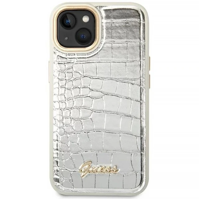 Чохол Guess Croco Collection для iPhone 14 | 13 Silver (GUHCP14SHGCRHS)