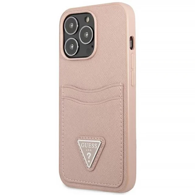Чохол Guess Saffiano Triangle Logo Cardslot для iPhone 13 Pro Pink (GUHCP13LPSATPP)