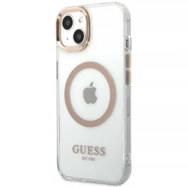 Чохол Guess Metal Outline для iPhone 13 Gold with MagSafe (GUHMP13MHTRMD)