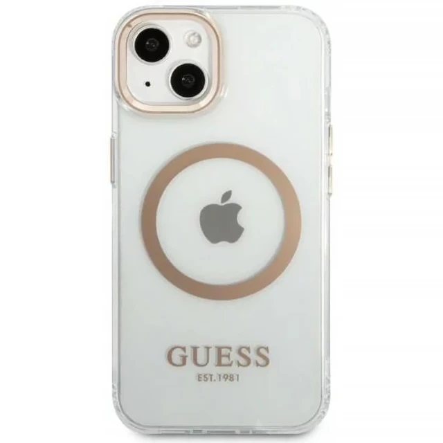 Чохол Guess Metal Outline для iPhone 13 Gold with MagSafe (GUHMP13MHTRMD)