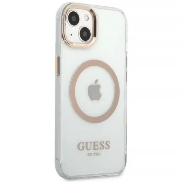 Чохол Guess Metal Outline для iPhone 13 Gold with MagSafe (GUHMP13MHTRMD)