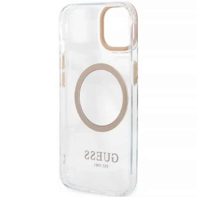 Чохол Guess Metal Outline для iPhone 13 Gold with MagSafe (GUHMP13MHTRMD)