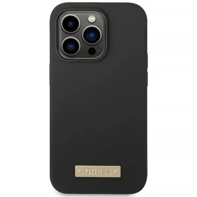 Чохол Guess Silicone Logo Plate для iPhone 14 Pro Black with MagSafe (GUHMP14LSBPLK)