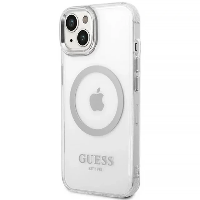 Чехол Guess Metal Outline для iPhone 14 Plus Silver with MagSafe (GUHMP14MHTRMS)