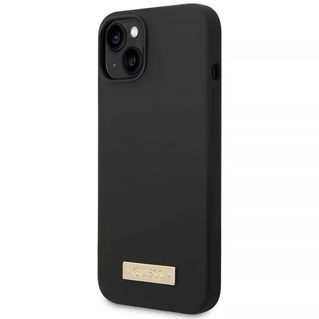 Чохол Guess Silicone Logo Plate для iPhone 14 Plus Black with MagSafe (GUHMP14MSBPLK)
