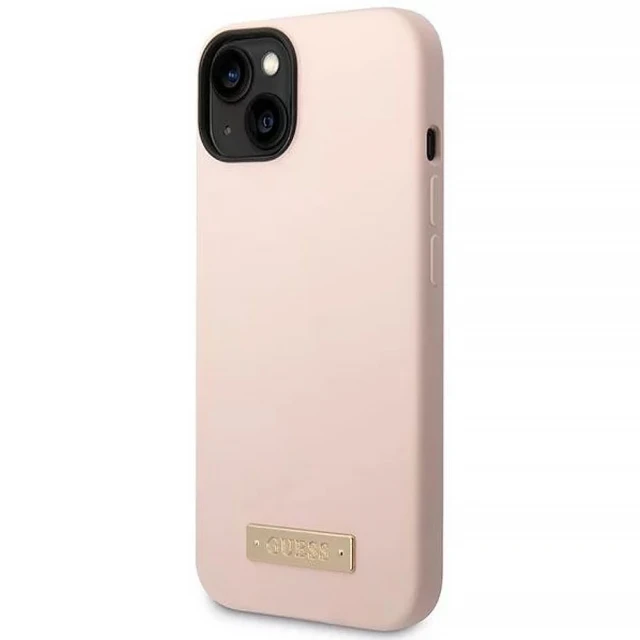 Чохол Guess Silicone Logo Plate для iPhone 14 Plus Pink with MagSafe (GUHMP14MSBPLP)