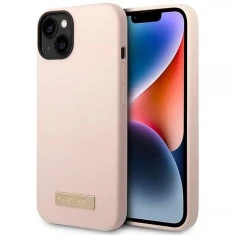 Чохол Guess Silicone Logo Plate для iPhone 14 Plus Pink with MagSafe (GUHMP14MSBPLP)