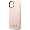 Чохол Guess Silicone Logo Plate для iPhone 14 Plus Pink with MagSafe (GUHMP14MSBPLP)