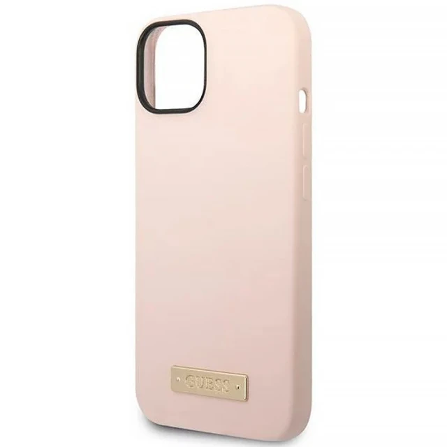 Чохол Guess Silicone Logo Plate для iPhone 14 Plus Pink with MagSafe (GUHMP14MSBPLP)