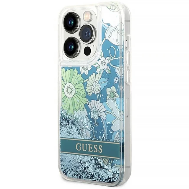 Чохол Guess Flower Liquid Glitter для iPhone 14 Pro Green (GUHCP14LLFLSN)