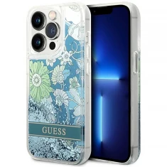 Чохол Guess Flower Liquid Glitter для iPhone 14 Pro Green (GUHCP14LLFLSN)