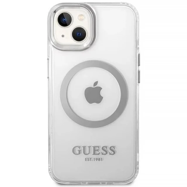 Чохол Guess Metal Outline для iPhone 14 | 13 Silver with MagSafe (GUHMP14SHTRMS)