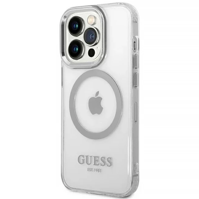 Чохол Guess Metal Outline для iPhone 14 Pro Max Silver with MagSafe (GUHMP14XHTRMS)