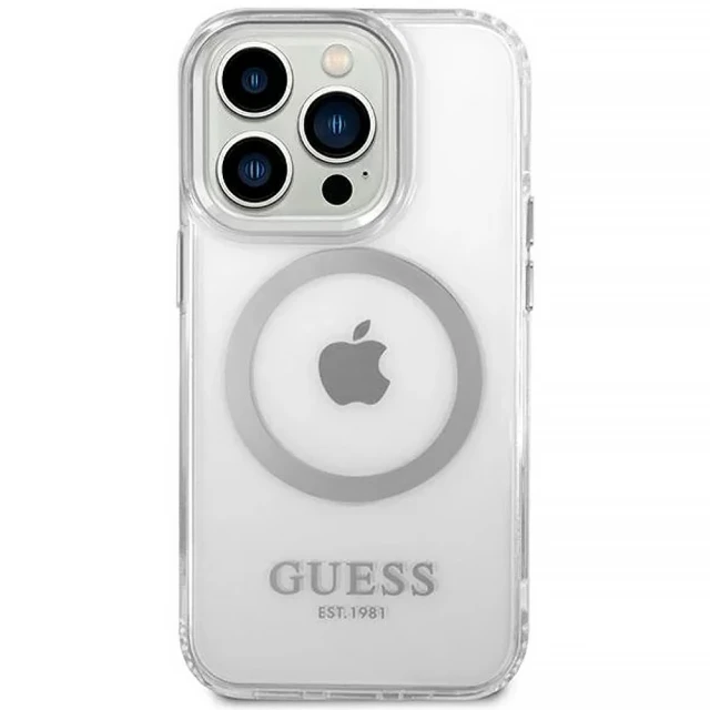 Чохол Guess Metal Outline для iPhone 14 Pro Max Silver with MagSafe (GUHMP14XHTRMS)