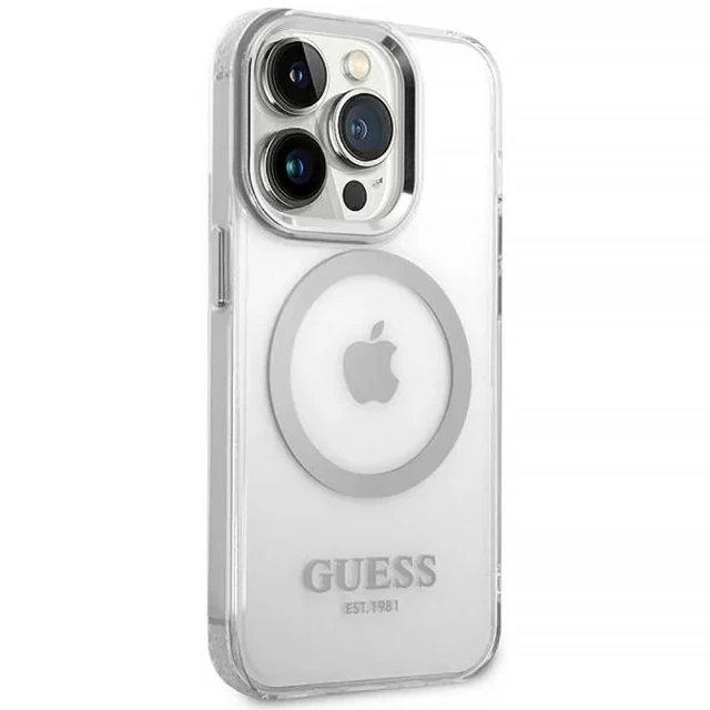 Чохол Guess Metal Outline для iPhone 14 Pro Max Silver with MagSafe (GUHMP14XHTRMS)