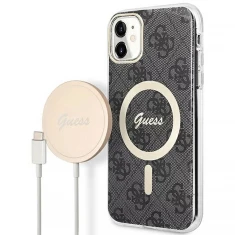 Чохол із зарядним пристроєм Guess 4G Print + Charger Set для iPhone 11 Black with MagSafe (GUBPN61H4EACSK)