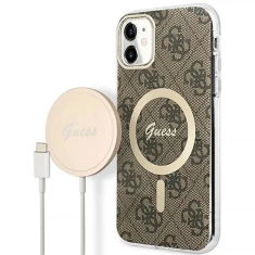 Чохол із зарядним пристроєм Guess 4G Print + Charger Set для iPhone 11 Brown with MagSafe (GUBPN61H4EACSW)