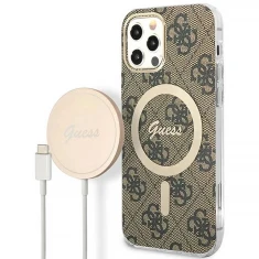 Чохол із зарядним пристроєм Guess 4G Print + Charger Set для iPhone 12 | 12 Pro Brown with MagSafe (GUBPP12MH4EACSW)