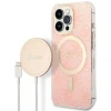 Чохол із зарядним пристроєм Guess 4G Print + Charger Set для iPhone 13 Pro Pink with MagSafe (GUBPP13LH4EACSP)