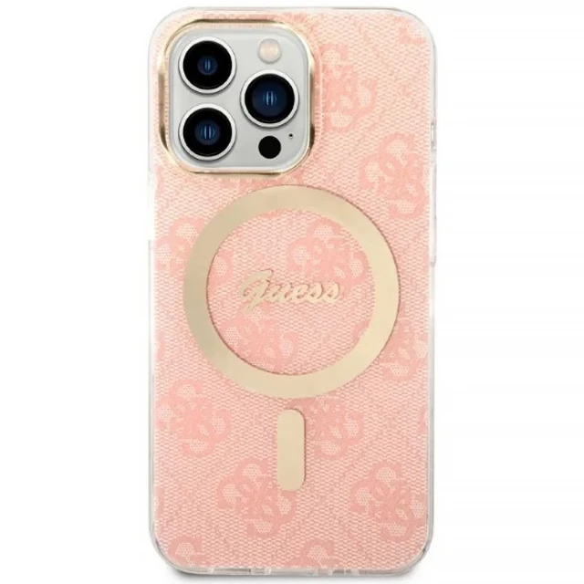 Чохол із зарядним пристроєм Guess 4G Print + Charger Set для iPhone 13 Pro Pink with MagSafe (GUBPP13LH4EACSP)