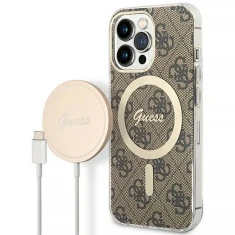 Чохол із зарядним пристроєм Guess 4G Print + Charger Set для iPhone 13 Pro Brown with MagSafe (GUBPP13LH4EACSW)
