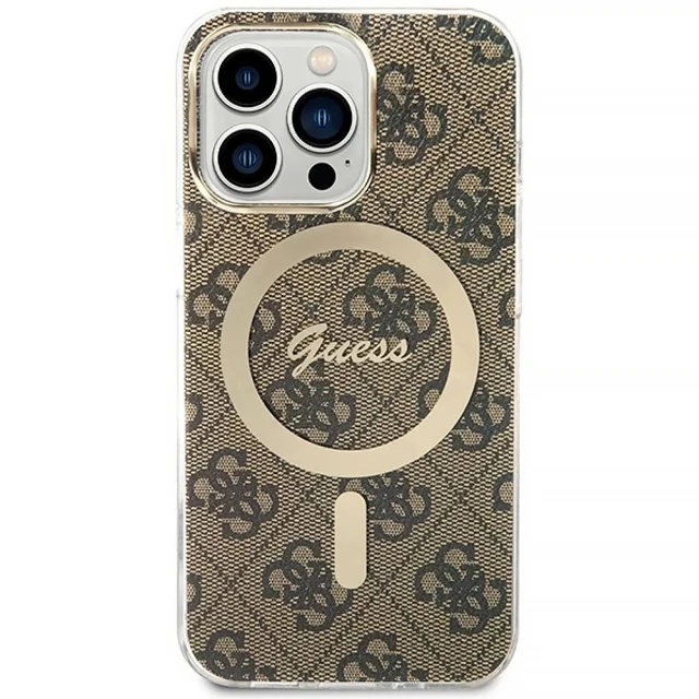 Чохол із зарядним пристроєм Guess 4G Print + Charger Set для iPhone 13 Pro Brown with MagSafe (GUBPP13LH4EACSW)