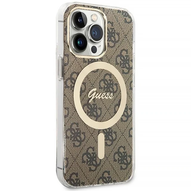 Чохол із зарядним пристроєм Guess 4G Print + Charger Set для iPhone 13 Pro Brown with MagSafe (GUBPP13LH4EACSW)