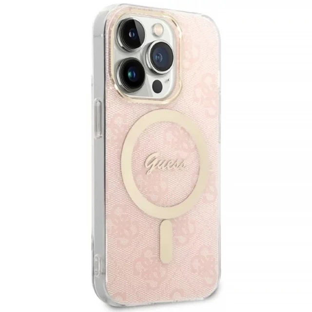 Чохол із зарядним пристроєм Guess 4G Print + Charger Set для iPhone 14 Pro Pink with MagSafe (GUBPP14LH4EACSP)