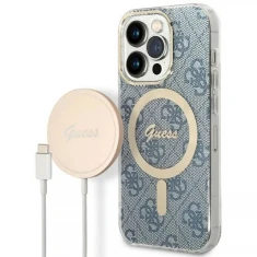 Чохол із зарядним пристроєм Guess 4G Print + Charger Set для iPhone 14 Pro Max Blue with MagSafe (GUBPP14XH4EACSB)