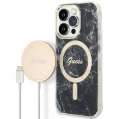Чохол із зарядним пристроєм Guess Marble + Charger Set для iPhone 14 Pro Max Black with MagSafe (GUBPP14XHMEACSK)