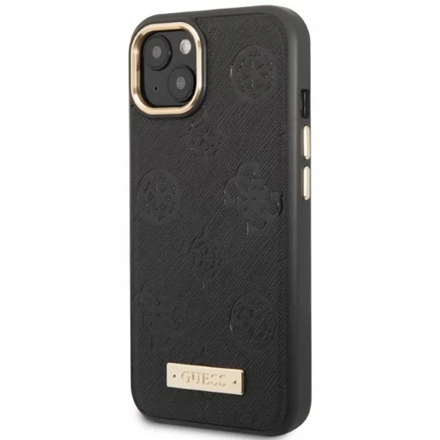 Чехол Guess Peony Logo Plate для iPhone 13 Black with MagSafe (GUHMP13MSAPSTK)
