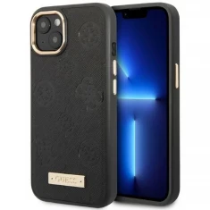 Чохол Guess Peony Logo Plate для iPhone 13 Black with MagSafe (GUHMP13MSAPSTK)